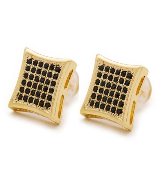 

hip hop full diamonds ear studs for men geometry black rhinestone gold stud earrings alloy diamond square jewelry good gifts for b4342732, Golden;silver