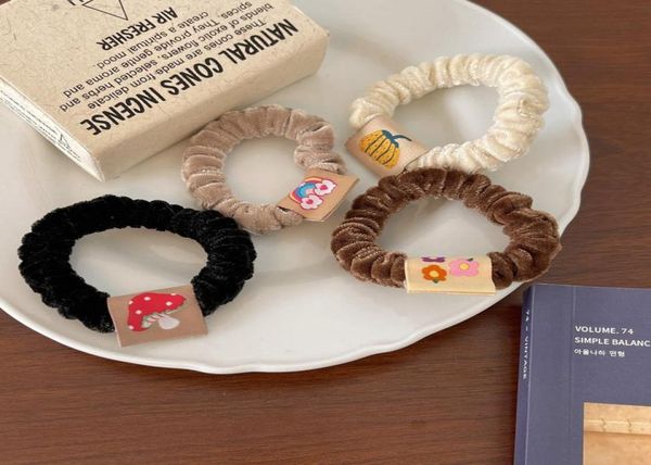 

autumn and winter plush hair rope cute pumpkin flower embroidery cloth tie hair loop headband high elastic leather band basic orna6057293, Pink