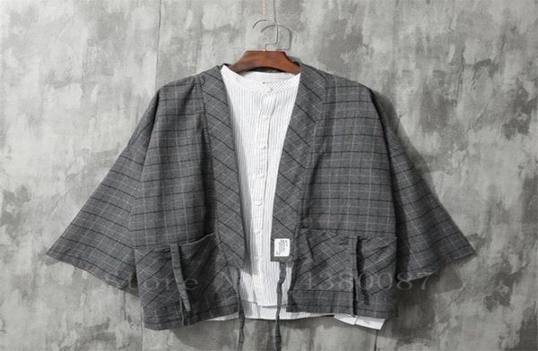 

men039s kimono japanese traditional style coat cardigan casual loose haori retro plaid samurai jacket asian clothing yukata eth9528614, Red
