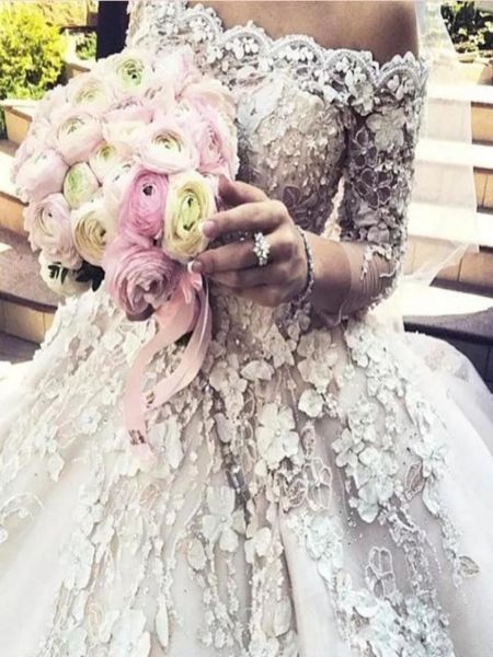 

fabulous wedding dresses bridal gowns beaded lace floral applique 34 sleeves wedding gowns gorgeous off shoulder ball gown weddin5334608, White