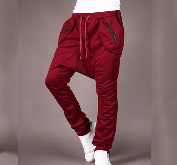 

2019 fashion casual men harem hip hop loose streetwear zipper pocket low crotch pants pantalones hombre7447886, Black