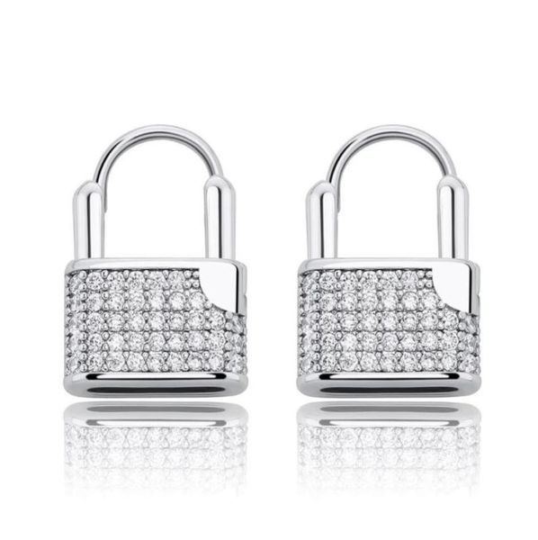 

stud hip hop lock earrings iced cubic zirconia luxury gold micro pave gift for men women2284575, Golden;silver