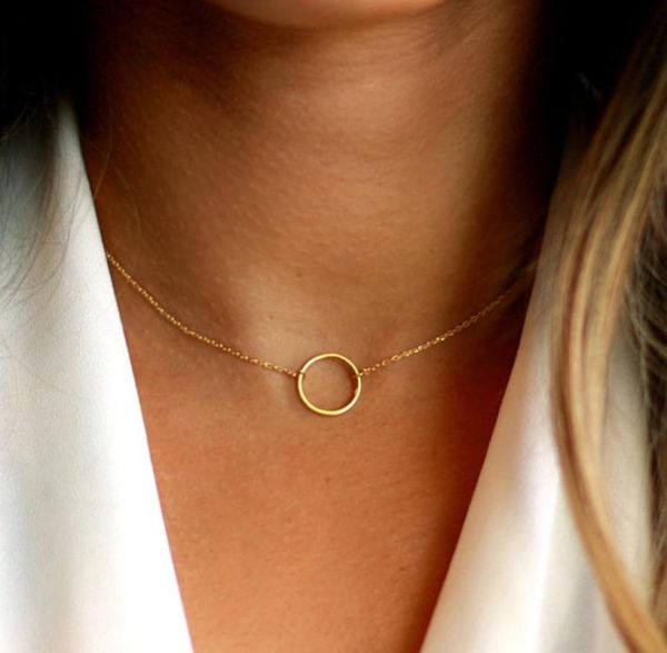 

circle necklace handmade jewelry custom gold filled choker pendants collier femme kolye collares womens necklaces jewelry j1907121935499, Silver