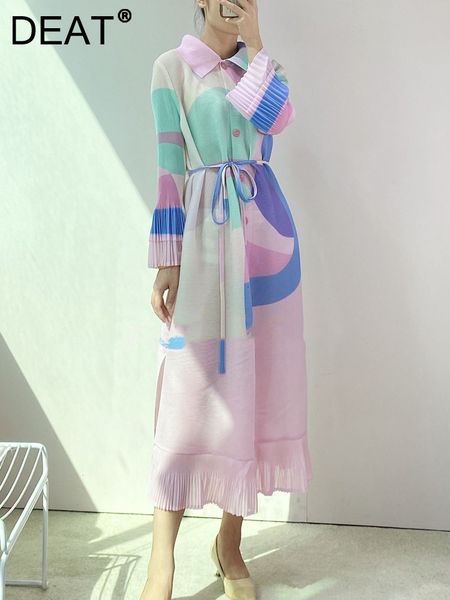 

basic casual dresses deat woman pleated dress elegant multicolor printing single breasted flare sleeve maxi 2023 autumn 17d1171 230810, Black;gray
