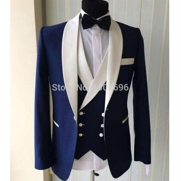 

men's suits & blazers blue slim fit men for wedding prom groom tuxedos double breasted waistcoat shawl lapel 3 piece jacket p3065, White;black