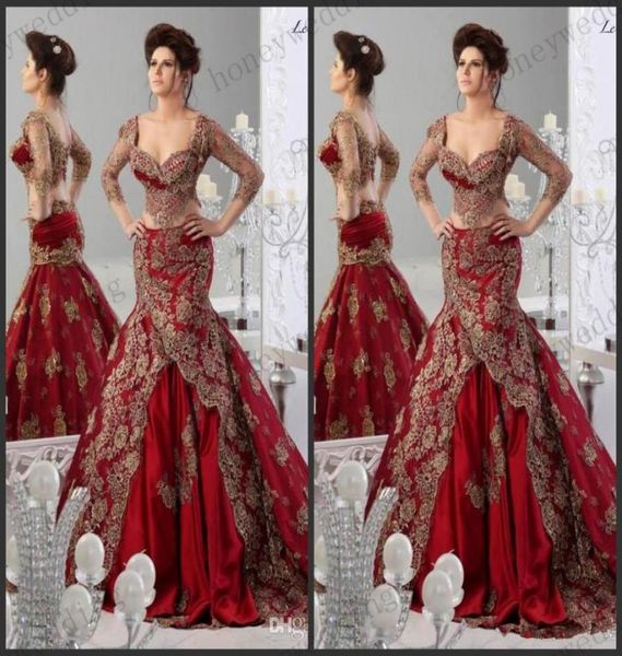 

2019 red evening dresses 34 long sleeves arabic jajjacouture embroidery v neck vestidos prom ball gowns celebrity mermaid dress8353573, Black;red