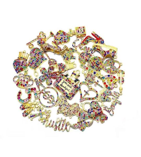 

35pcs alloy jewelry charms with gold plated and colorful rhinestone mixed delicated fit for women1967032, Bronze;silver