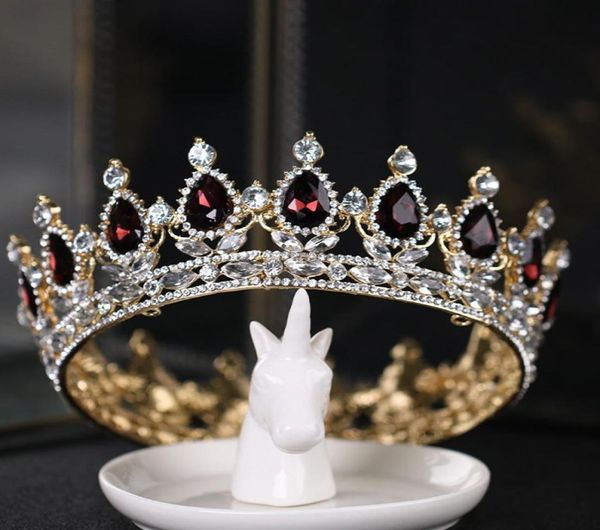 

new pageant full circle tiara dark red crystal rhinestones king queen crown wedding bridal crowns costume party art deco baroque h8114645, Silver