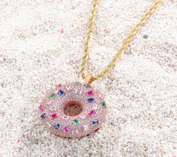 

iced out colorful donuts pendant necklace fashion mens womens couples hip hop rose gold necklaces jewelry7605702, Silver