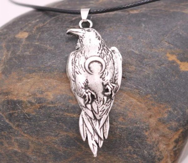 

pendant necklaces nostalgia norse crow viking odin raven with crescent moon wicca jewelry bird necklace3034932, Silver