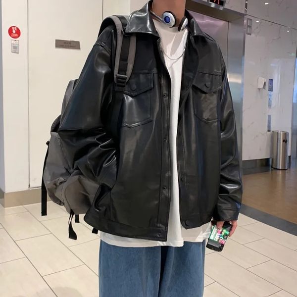 

mens jackets black faux leather jacket men autumn hip hop pu male oversize streetwear korean trend coats 230810, Black;brown
