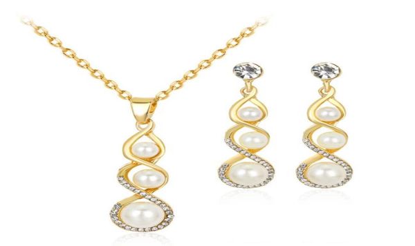 

new korean simple atmospheric alloy diamond pearl pendant necklace earring set diamond59945166578956, Silver