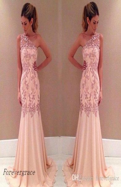 

2019 glamorous chiffon one shoulder mermaid prom dress lace formal holidays wear graduation evening party gown custom made p7611043, Black