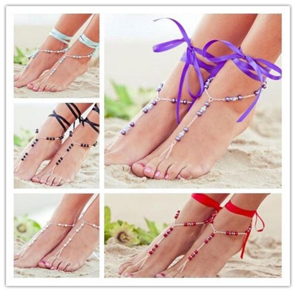 

bead ankle chain bracelets for women fashion lady foot toe ring sandal barefoot beach decor bandage anklet jewelry9922803, Black