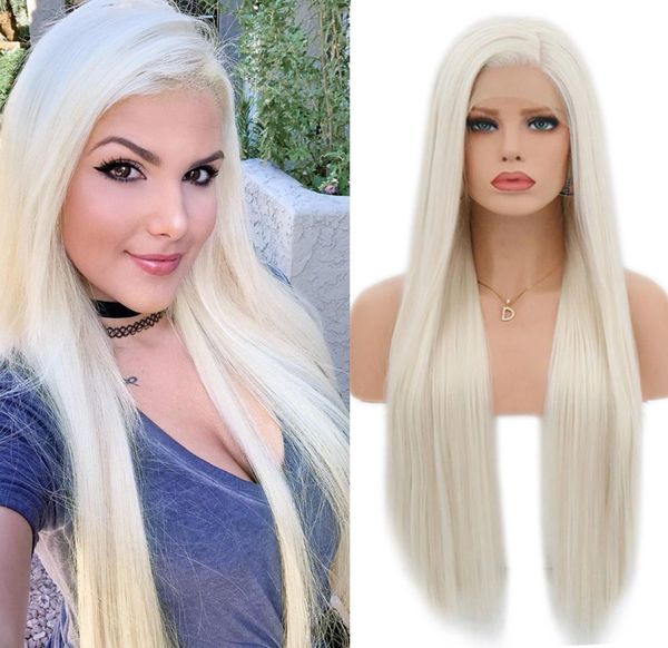 

charisma heat resistant hair color 60 platinum blonde synthetic lace front wig for women long straight lace wigs with baby hair7494648, Black