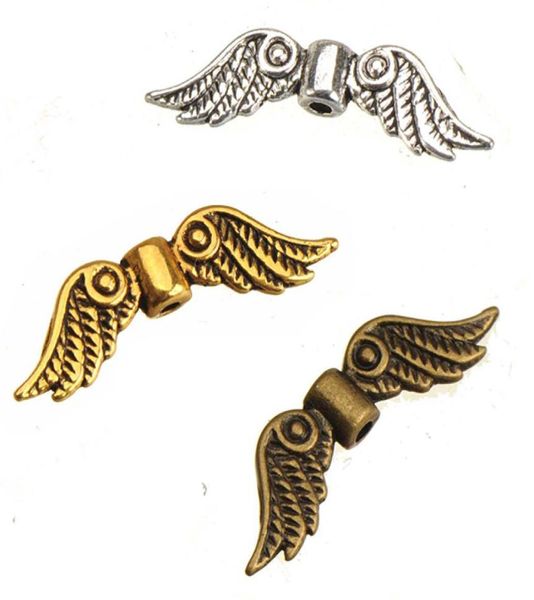 

jewelry findings angel wings beads spacers alloy bracelets necklaces handmade making diy vintage silver gold flat metal 23x6mm 4009679008, Black