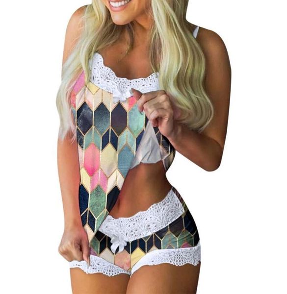 

women039s sleepwear lace pajama set sleeveless trim bowknot pyjamas sleep shorts pijama suit spaghetti strap women nightie3352383, Black;red