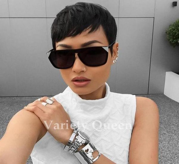 

rihanna hairstyle human hair wig straight short pixie cut wigs for black women full lace front bob human hair wigs40295304990, Black;brown