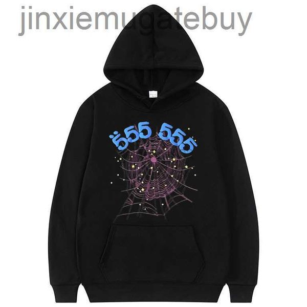 

fashion creativity sp5der 555555 angel number hoodie men women spider web pattern sweatshirt loose clothingpw4j, Black