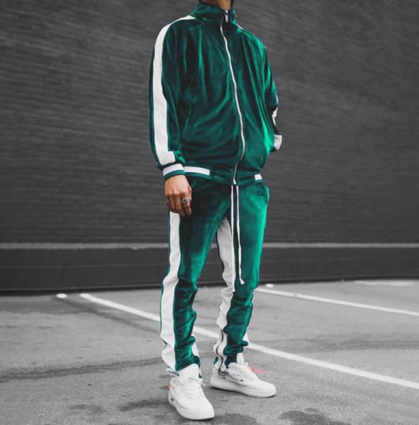 

mens tracksuits mcsorley tracksuit gold velvet casual set spring autumn male sport suit 2 piece hip hop streetwear fashion sportswear 230811, Gray