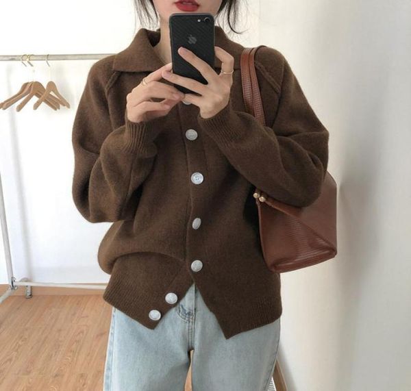 

ebaihui women cardigan sweaters lantern sleeve solid high street knitted v neck sweater oversize casual loose long sleeve chic kni7943891, White;black