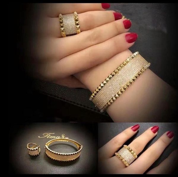 

hip hop diamonds ring bangle bracelet for women copper zircons luxury rings bracelets jewelry set valentine039s day gift for gi9586970, Silver