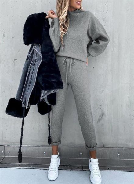 

f2020 women casual outfit long sleeve sweatshirt pants set for ladies female fall winter tracksuit two piece leisure sports5274377, Gray