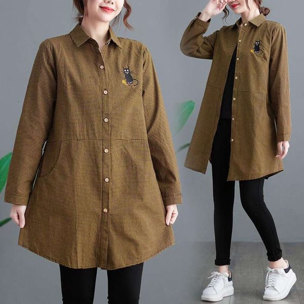 

korean spring shirt and autumn plaid skinny medium long blouse, White