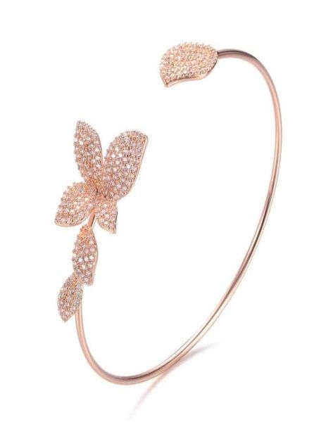 

luxury zircon crystal open cuff bangle floral flower female bangles and bracelets gifts jewelry fashion bangles for women q07173357244, Black