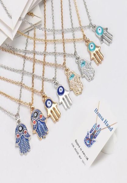 

silver gold plated chain necklace classic evil eye hamsa hand charms pendant necklaces women jewelry with gift card9149778
