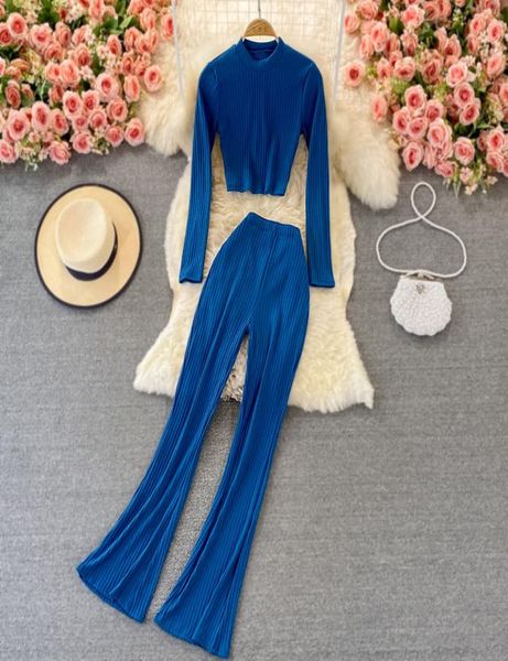 

streetwear pant sets women long sleeve crop high waist flare pants drape casual trousers female twopiece suit 20235987239, White