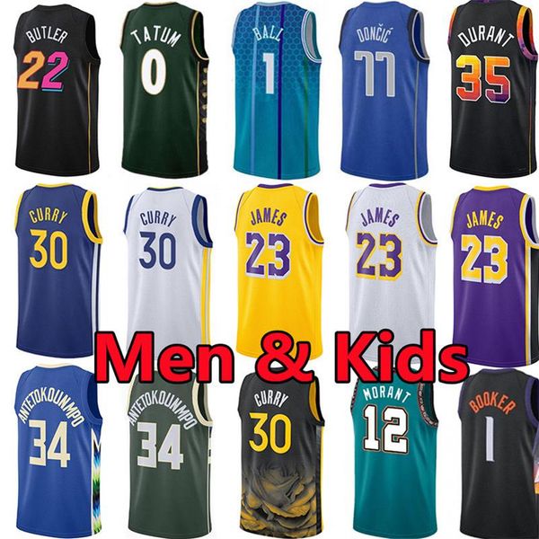 

men kids youth basketball jerseys stephen curry james devin booker kevin durant jayson tatum giannis antetokounmpo lamelo ball ja morant luk, Black;red