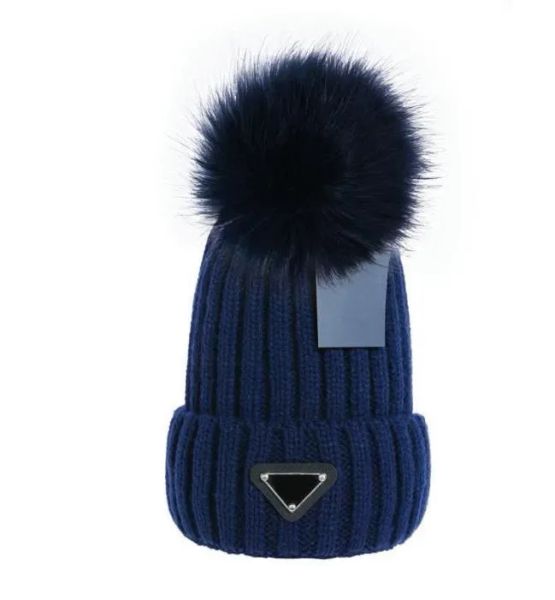

knitted hat designer beanie cap luxury brand men's women's autumn and winter hats fox hair thickened warm casual style, Blue;gray