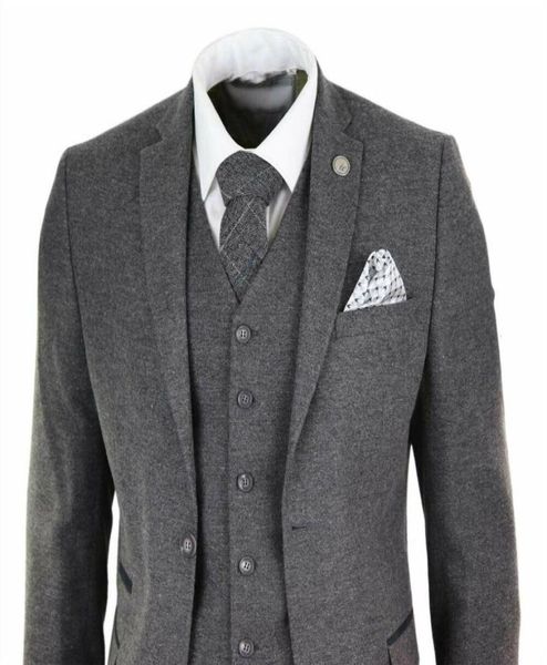 

mens wool tweed peaky blinders suit 3 piece authentic 1920s tailored fit classic formal prom suit jacketpantsvest5753774, Black;gray