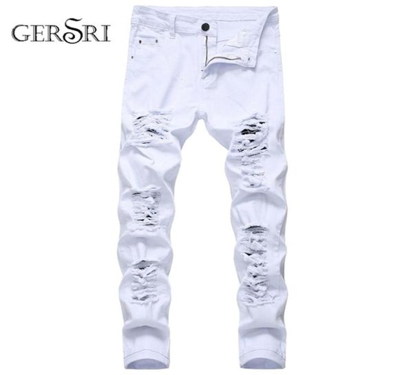 

straight hole destruction trousers distressed jeans men denim fashion designer brand white pants male large size 22022381179503292943, Blue