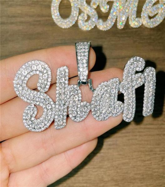 

new fashion diy custom name letter necklace gold plated bling iced out cz cursive letter pendant necklace with 3mm 34inch rope cha1090280, Silver
