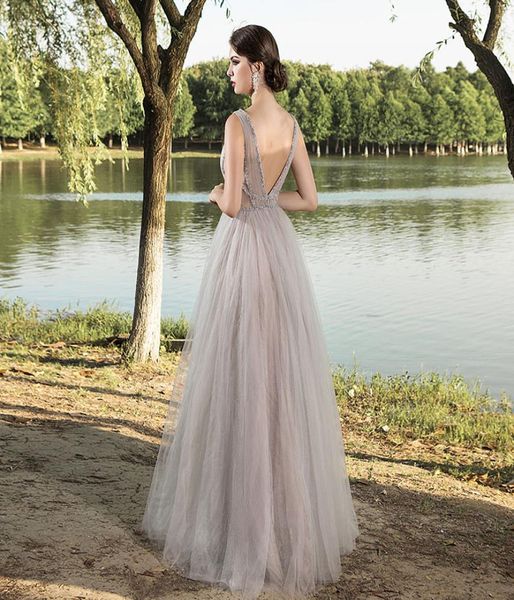 

long a line gray prom dresses 2020 beaded backless tulle formal wear boutique occasion sleeveless evening party gowns 5515 ma7240297, Black