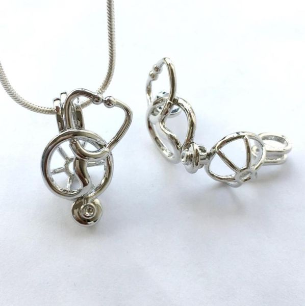 

doctor stethoscope locket cage pendant mounting can put into gemstone bead pendant necklace fitting lovely charm4534624, Silver