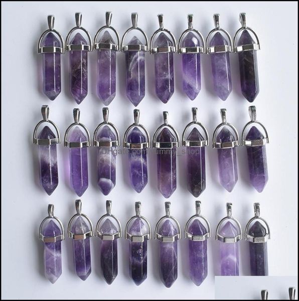 

charms jewelry findings components natural stone amethyst hexagonal healing reiki point crystal pendants for making diy necklace e3559884, Bronze;silver