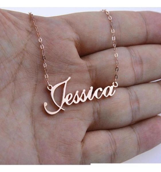 

rose gold silver color personalized custom name pendant necklace customized cursive nameplate statement necklace handmade birthday4926632