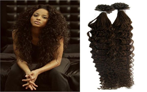 

curly keratin human fusion hair nail u tip machine made remy pre bonded hair extension 100g7697873, Black