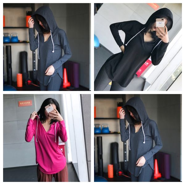 

loose hooded fitness clothes women's running online celebrity blouses in spring and summer sports slim long-sleeved women's yoga c, White;red