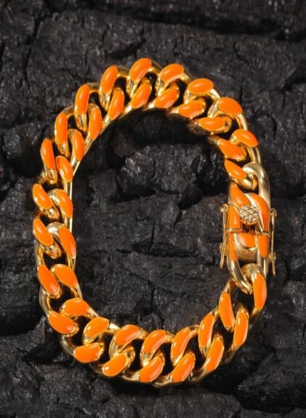 

new hip hop stainless steel dripping oil color cuban chain 12mm fashion trend men039s and women039s bracelets8402144, Black