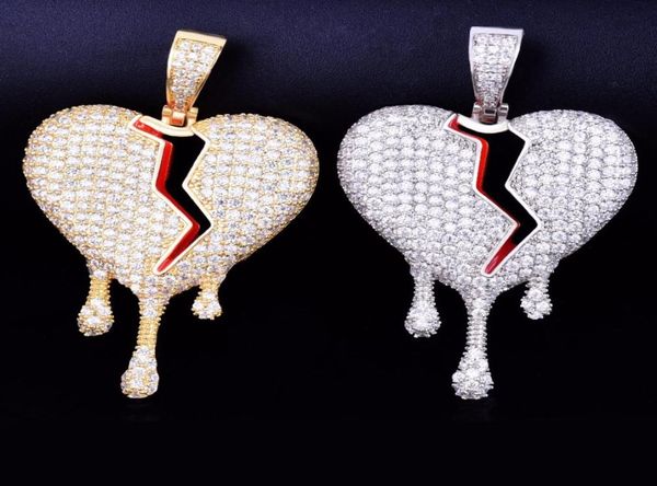 

iced out red oil drip heart necklace pendant with rope chain gold color bling cubic zircon men039s hip hop jewelry2540534, Silver