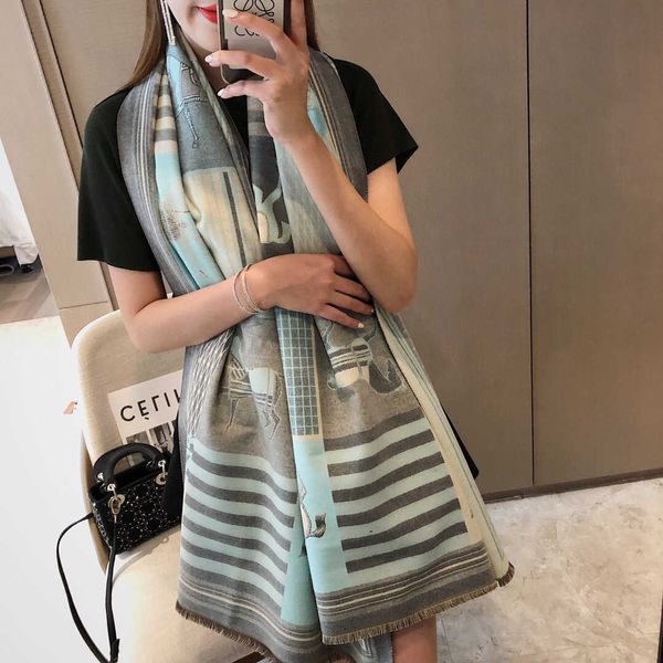 

winter and autumn scarf for women men online store korean edition light luxury long thickened women's simple warm imitation cashmere sq, Blue;gray