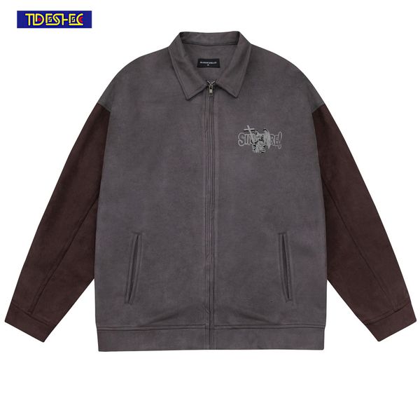 

mens jackets vintage winter men zipper loose oversized coats streetwears letter printing hip hop fashion jacket coat 230810, Black;brown