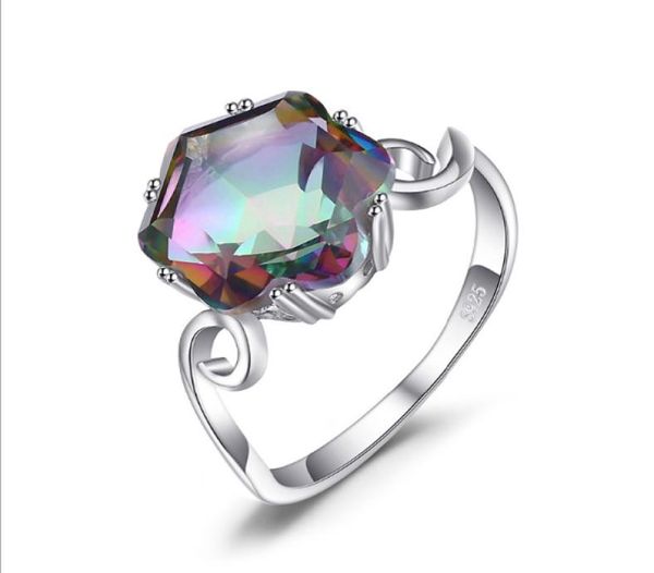 

32ct genuine rainbow fire mystic z ring solid 925 sterling silver jewelry ring sets gifts women new 3496913, Golden;silver