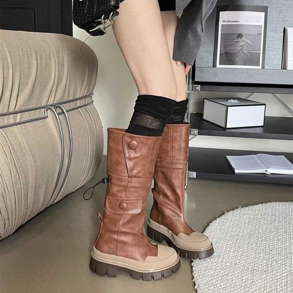 

2023 autumn/winter new fashion korean version knee length boots women's shell head versatile thick sole knight boots 230811, Black