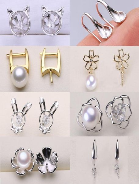 

pearl stud earrings 100 s925 sterling silver earrings setting diy pearl earring for women girl wedding jewelry gift whole jew3266966, Slivery;crystal