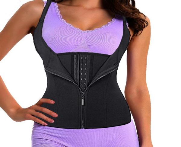 

adjustable shoulder strap waist trainer vest corset women zipper hook body shaper waist cincher tummy control slimming shapewear3486561, Black;white